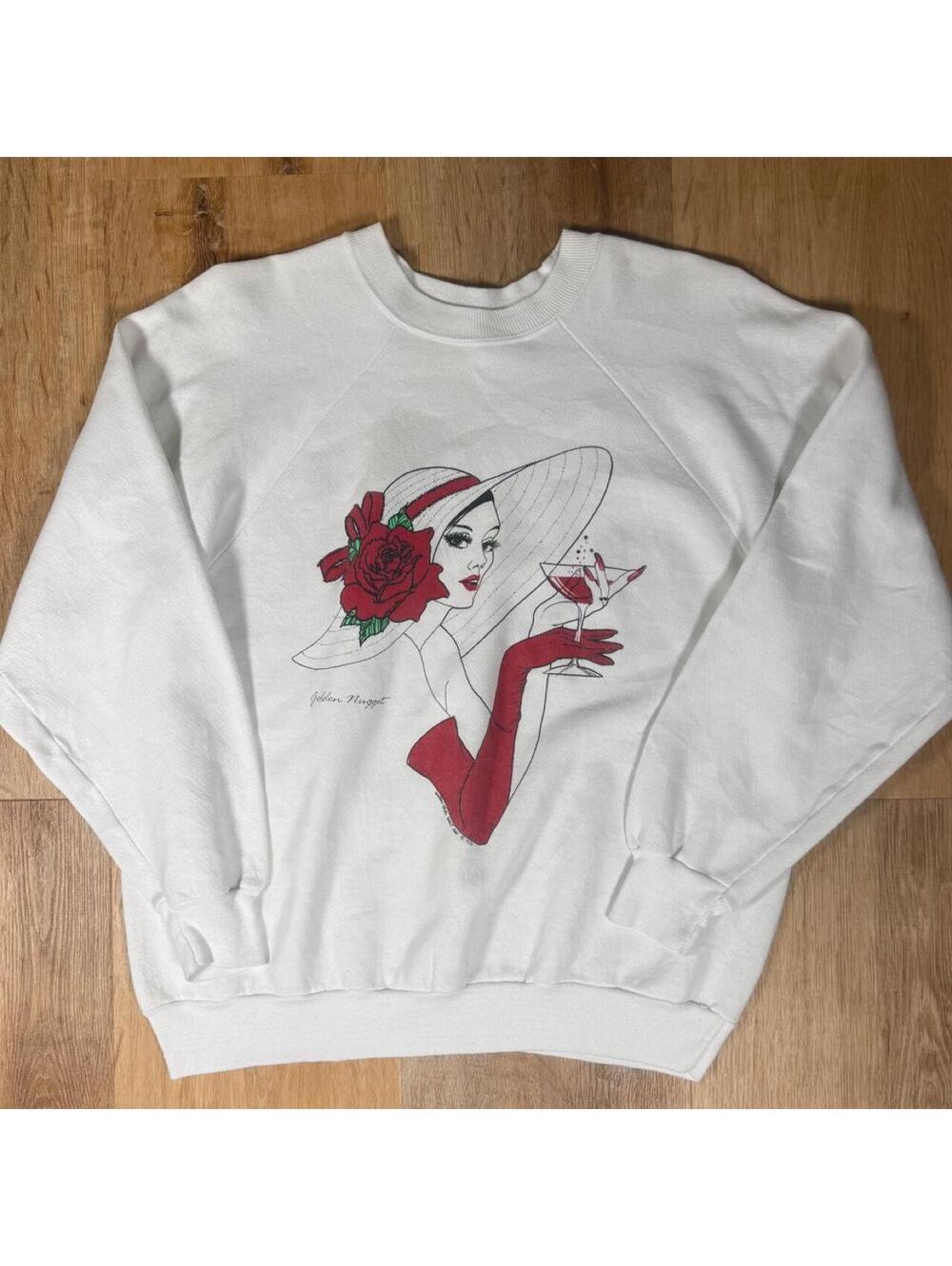 Vintage 80s White Retro Graphic Sweatshirt – Tagged Size L